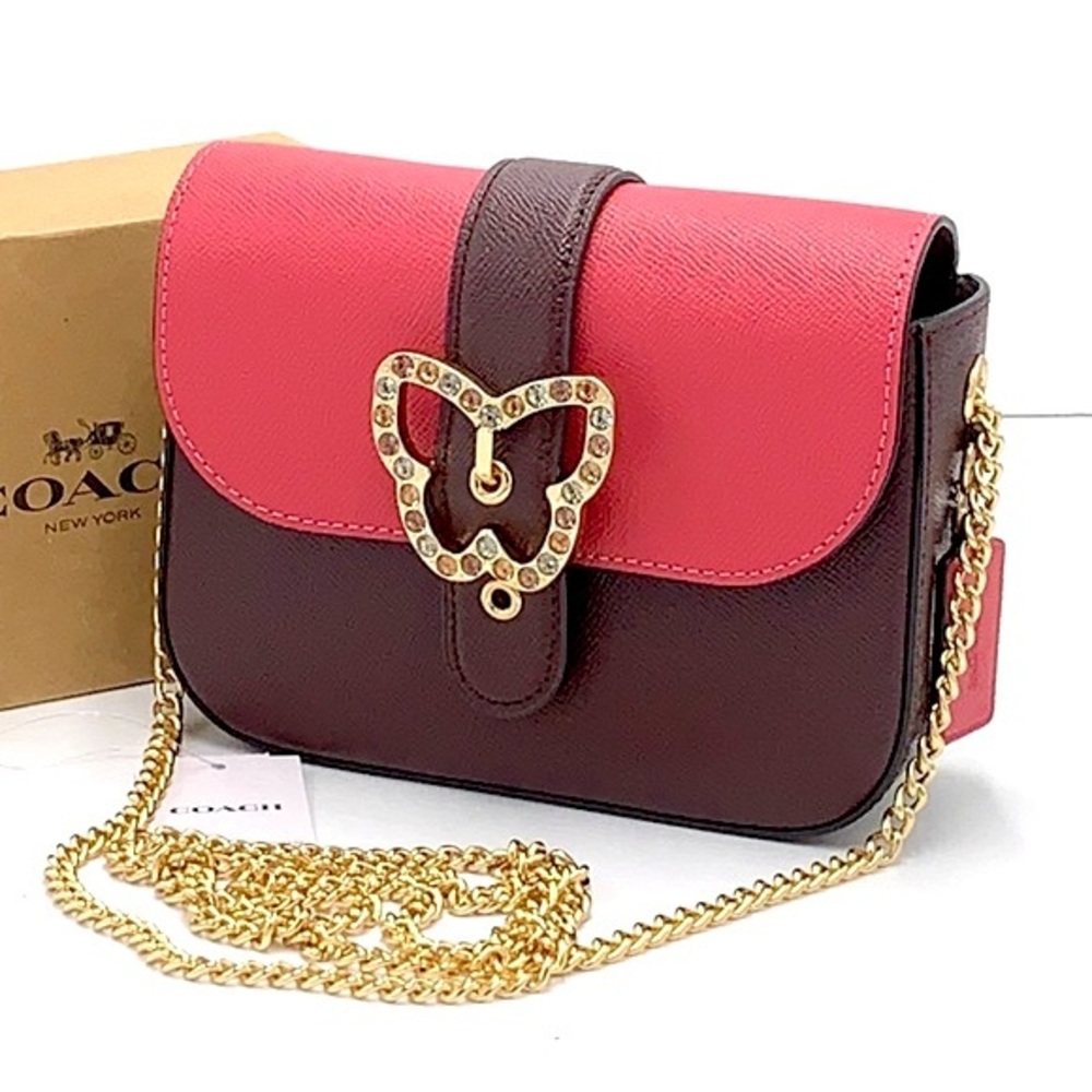 Coach Gemma Crossbody In Colorblock With Butterfly Buckle Strawberry Haze/Cranb